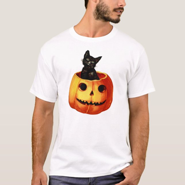 Vintage Black Cat and Pumpkin Shirt (Front)
