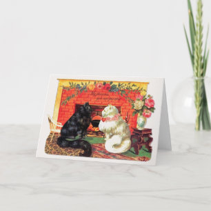 Vintage Black Cat and White Cat Purrfect Valentine Holiday Card