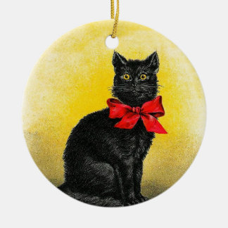 Vintage Black Cat Ceramic Tree Decoration