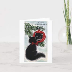 Vintage Black Cat Christmas Card