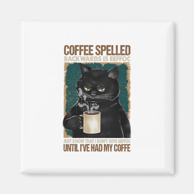 Vintage Black Cat Coffee Spelled Backwards Magnet (Front)