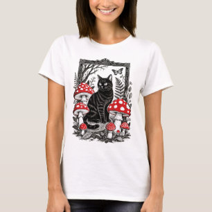  Vintage Black Cat Cottagecore Mushroom Frog Witch T-Shirt