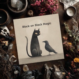 Vintage Black Cat Crow Scary Halloween Gothic  Holiday Card