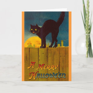 Vintage Black Cat Halloween Card