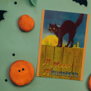 Vintage Black Cat Halloween Card