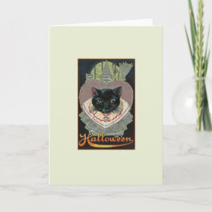 Vintage Black Cat Halloween Card