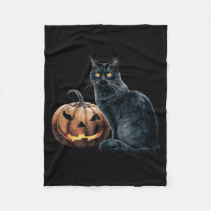 Vintage Black Cat Halloween Jack O Lantern Pumpkin Fleece Blanket
