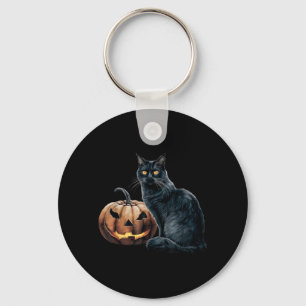 Vintage Black Cat Halloween Jack O Lantern Pumpkin Key Ring