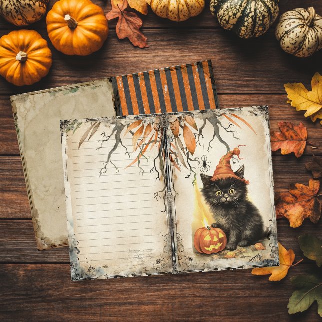 Vintage Black Cat Halloween Junk Journal Page (Vintage Halloween Junk Journal Page with black cat.)