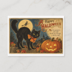 Vintage Black Cat Halloween Postcard Pumpkin Witch