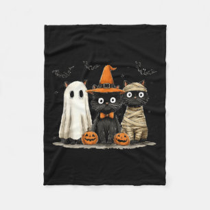 Vintage Black Cat Halloween Pumpkin Spooky Ghost Fleece Blanket