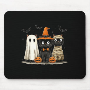 Vintage Black Cat Halloween Pumpkin Spooky Ghost Mouse Pad
