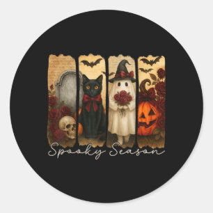 Vintage Black Cat Halloween Spooky Black Cat And Classic Round Sticker