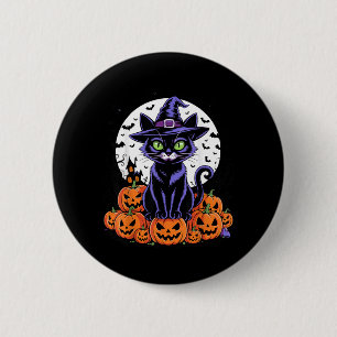 Vintage Black Cat Halloween Spooky Pumpkins Flying 6 Cm Round Badge