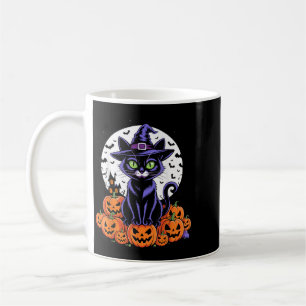 Vintage Black Cat Halloween Spooky Pumpkins Flying Coffee Mug
