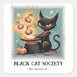 Vintage Black Cat Halloween Square Sticker