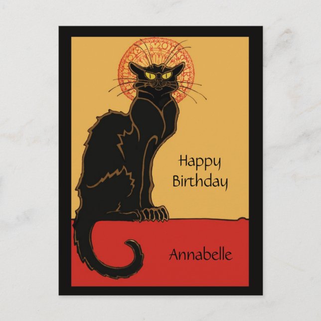 Vintage Black Cat Happy Birthday Personalise Postcard (Front)