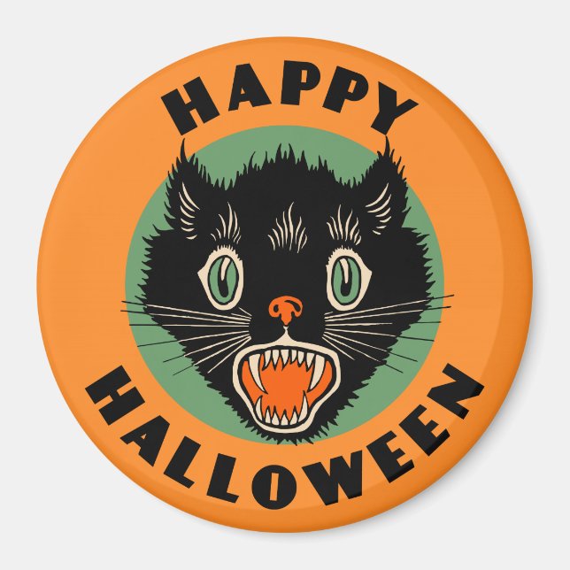 Vintage Black Cat - Happy Halloween Magnet (Front)