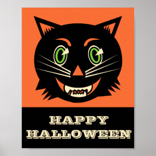 Vintage Black Cat Happy Halloween Poster