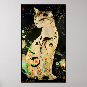 Vintage Black Cat In Golden Shade Poster