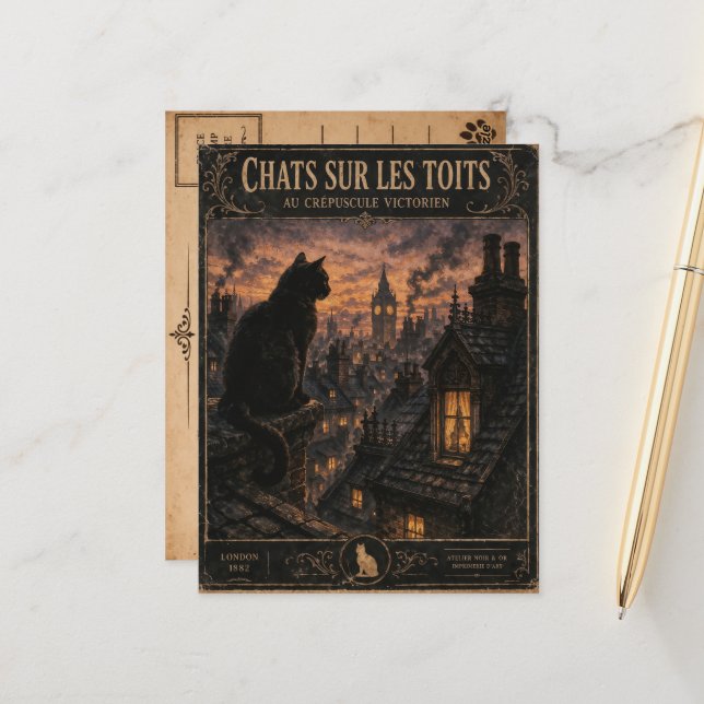 Vintage Black Cat London Postcard (Front/Back In Situ)