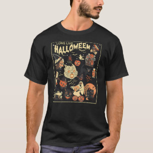 Vintage Black Cat Long Live Halloween Spooky Ghost T-Shirt