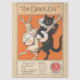 Vintage Black Cat Rabbit Banjo Players Art Nouveau Tissue Paper