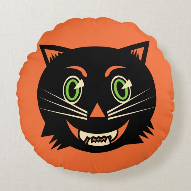 Vintage Black Cat Round Cushion (Front)