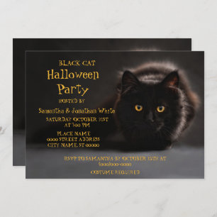 Vintage Black Cat Spooky Evil Halloween Party Invitation