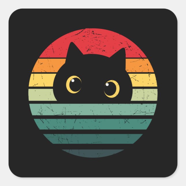 Vintage Black Cat Square Sticker (Front)