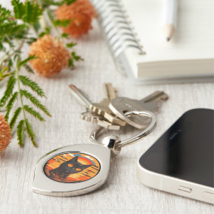 Vintage Black Cat Sunset at sunset Key Ring