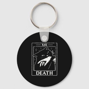 Vintage black cat tarot card death humour hallowee key ring