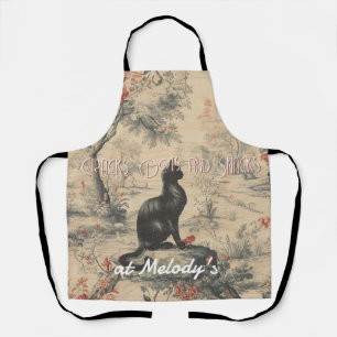 Vintage Black Cat Toile Custom Mahjong Apron