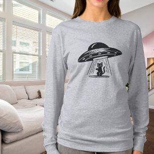 Vintage Black Cat UFO Spaceship Funny T-Shirt