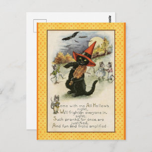 Vintage Black Cat Violin Halloween Postcard