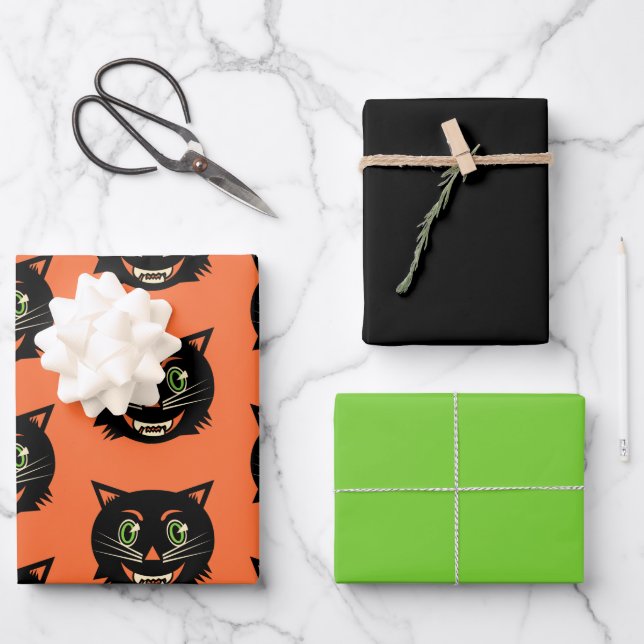 Vintage Black Cat Wrapping Paper Sheet (Front)