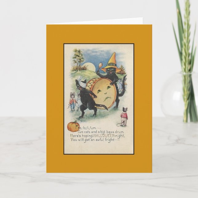Vintage Black Cats Halloween Greeting Card (Front)