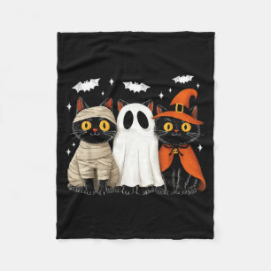 Vintage Black Cats Halloween Pumpkin Mummy Witch Fleece Blanket