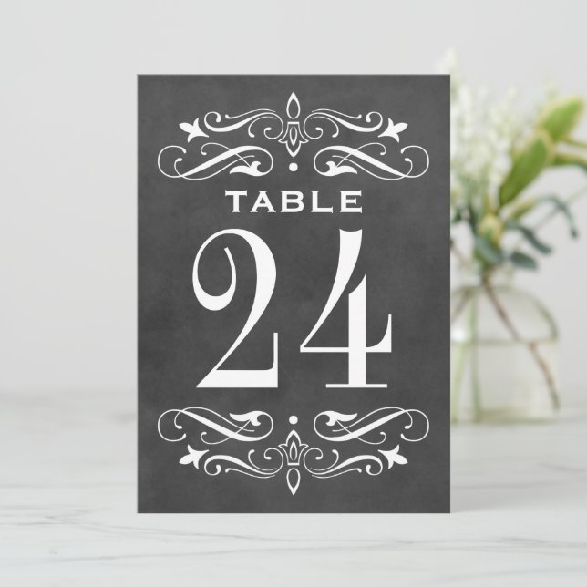 Vintage Black Chalkboard Flourish Wedding Invitation (Standing Front)