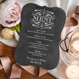 Vintage Black Chalkboard Flourish Wedding Menu