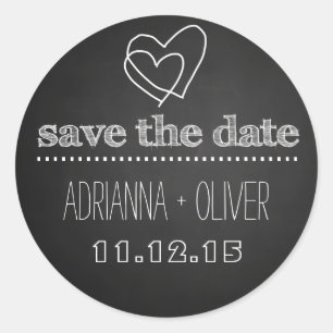 Vintage Black Chalkboard   Heart   Save the date Classic Round Sticker
