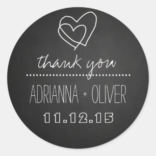 Vintage Black Chalkboard Heart Wedding Thank You Classic Round Sticker