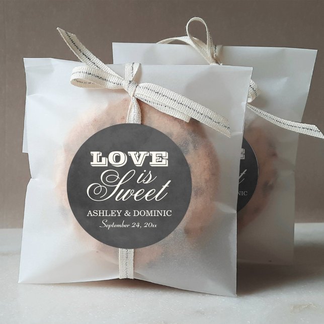 Vintage Black Chalkboard Love is Sweet Wedding Classic Round Sticker (Creator Uploaded)