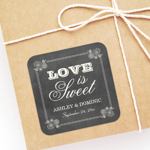 Vintage Black Chalkboard Wedding Love is Sweet Square Sticker