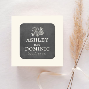 Vintage Black Chalkboard Wedding Monogram Square Sticker