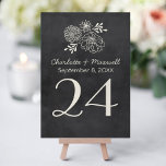 Vintage Black Chalkboard Wedding Monogram Table Number<br><div class="desc">Vintage style wedding chalkboard table number cards feature hand-drawn flowers,  a monogram of the bride and groom names and wedding date,  and table number that can be customised for each table.  Soft white / ivory chalk look on background with a rustic textured black chalkboard appearance.</div>