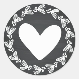 Vintage Black Chalkboard White Heart Floral Love Classic Round Sticker