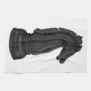 Vintage black chess piece tea towel