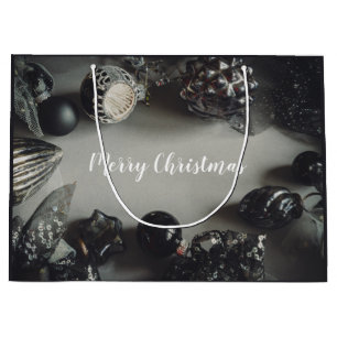 Vintage Black Christmas Ornaments with Ribbon Large Gift Bag