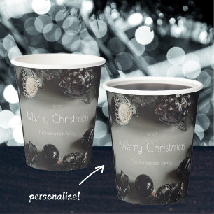 Vintage Black Christmas Ornaments with Ribbon Paper Cups
